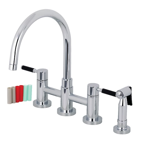 Kingston Brass KS8271DKLBS 2-Handle Bridge Kitchen Faucet W/ Brass Side Sprayer, Chrm KS8271DKLBS